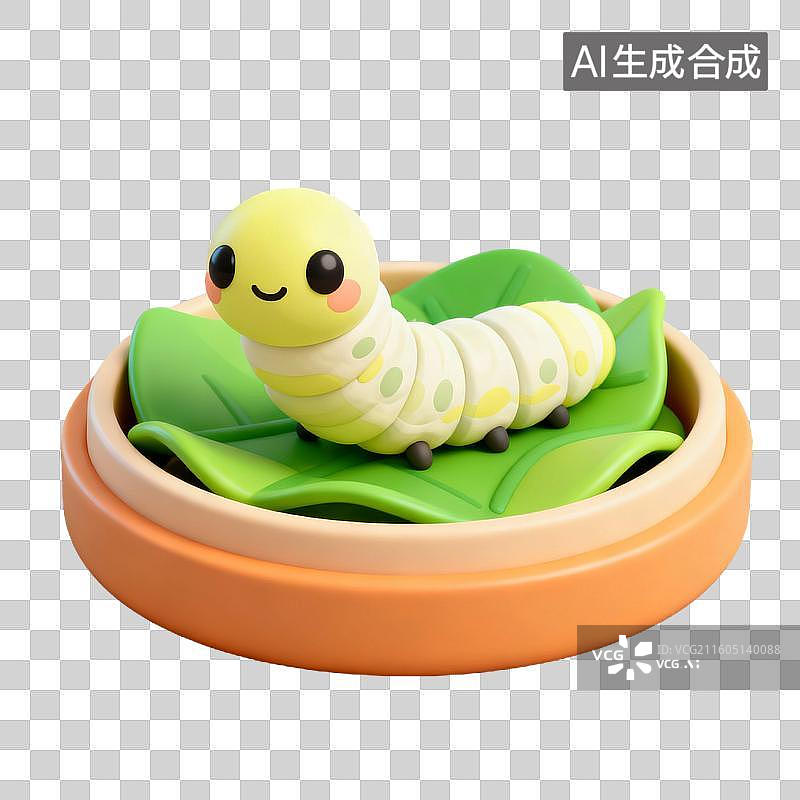 【AI数字艺术】3D拟物风格二十四节气夏天小满元素养蚕蚕宝宝图片素材