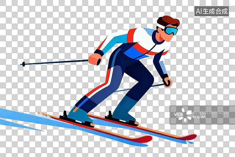【AI数字艺术】卡通风格，一名滑雪运动员PNG格式的免扣元素图片素材