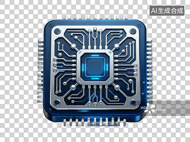 【AI数字艺术】3D 科技科幻蓝色芯片处理器电路免抠设计素材图片素材