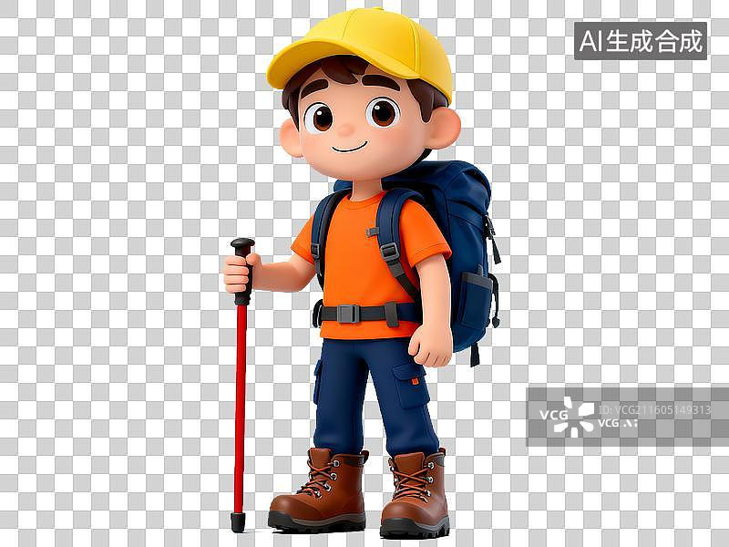 【AI数字艺术】3D 旅游出行卡通年轻男性徒步登山免抠设计素材图片素材