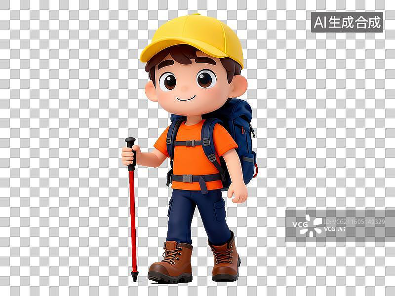 【AI数字艺术】3D 旅游出行卡通年轻男性徒步登山免抠设计素材图片素材