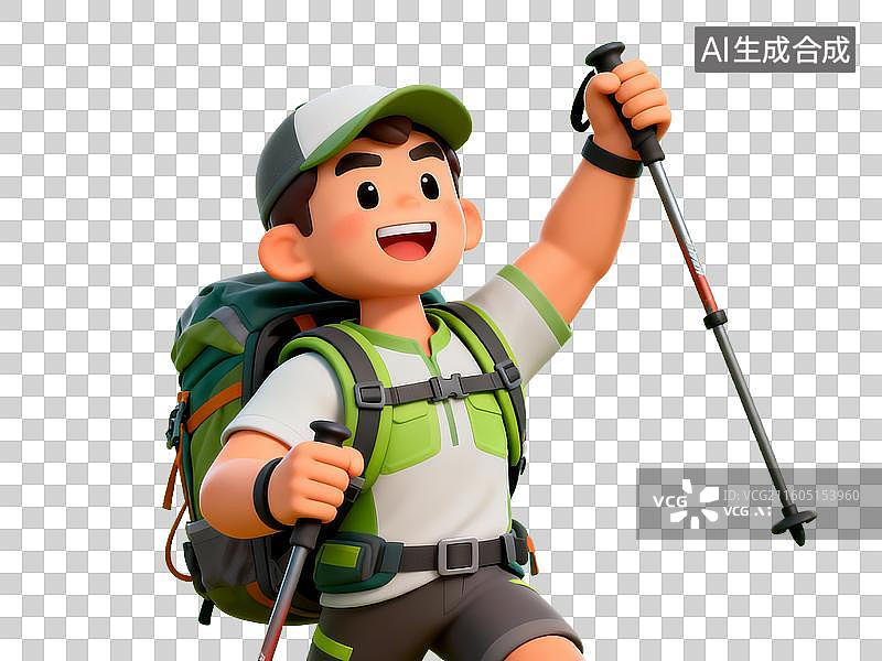 【AI数字艺术】3D 旅游出行卡通年轻男性户外徒步登山探险免抠设计素材图片素材