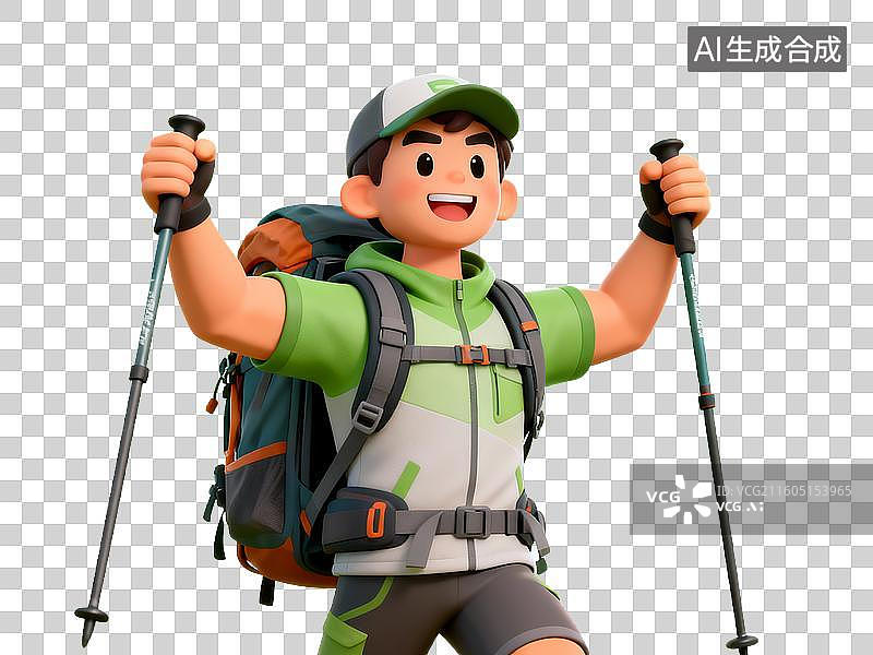 【AI数字艺术】3D 旅游出行卡通年轻男性户外徒步登山探险免抠设计素材图片素材