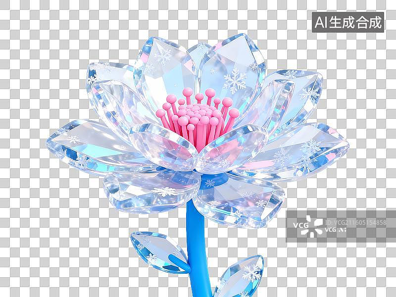 【AI数字艺术】3D 冰雪节主题水晶花朵冰晶雪花免抠设计素材图片素材
