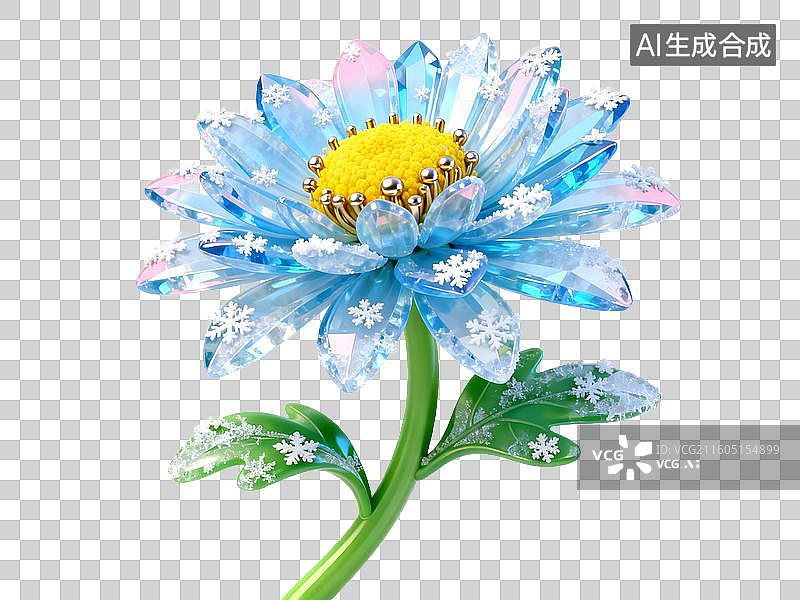 【AI数字艺术】3D 冰雪节主题水晶花朵冰晶雪花免抠设计素材图片素材