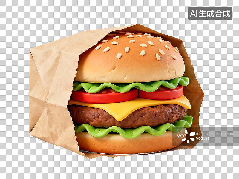 【AI数字艺术】美食 纸袋中的汉堡包图片素材