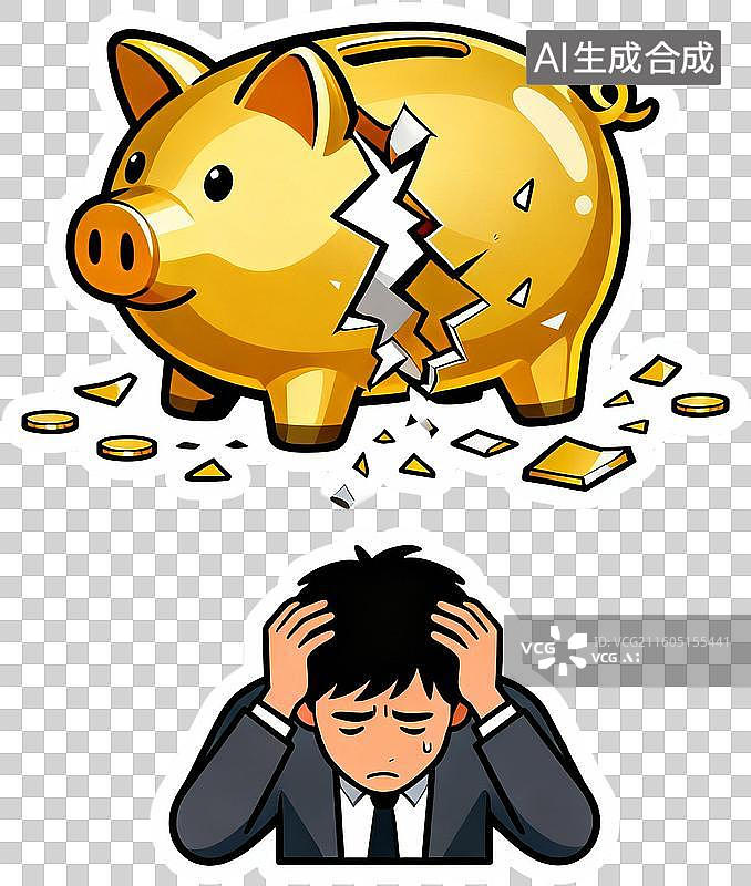 【AI数字艺术】金融危机经济衰退破产失败债务损失插画元素免抠图形图片素材