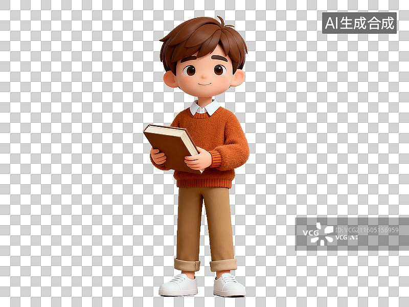【AI数字艺术】教育主题 男孩手持书本站立图片素材