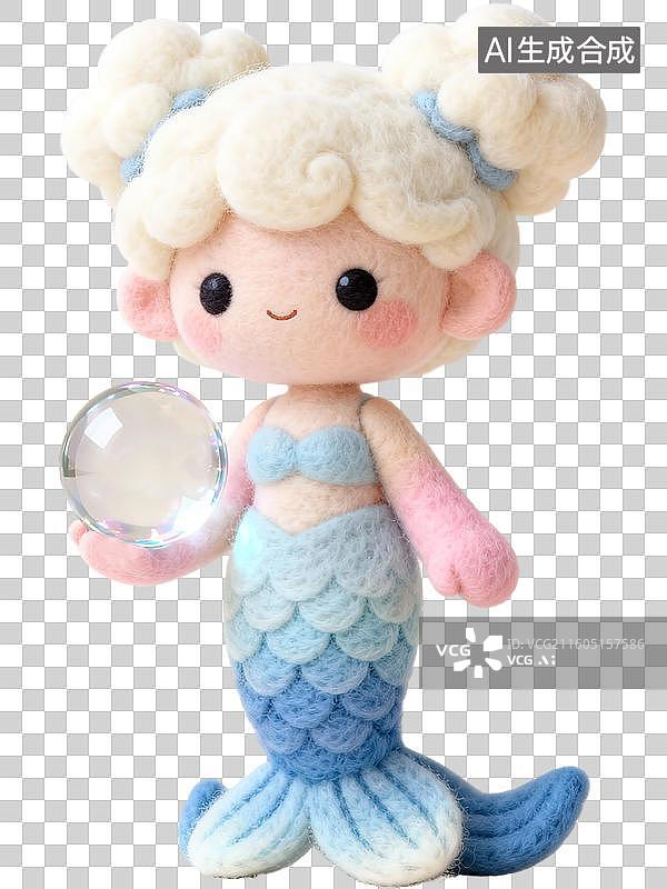 【AI数字艺术】双鱼座 12星座水象拟人形象造型 3D卡通立体手工针织毛毡风格毛绒玩具手办棉花娃娃创意设计透明无背景图片素材