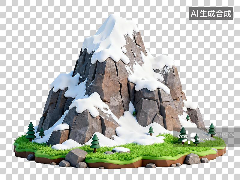 【AI数字艺术】冰雪覆盖的雪山与绿植环绕的山峰图片素材