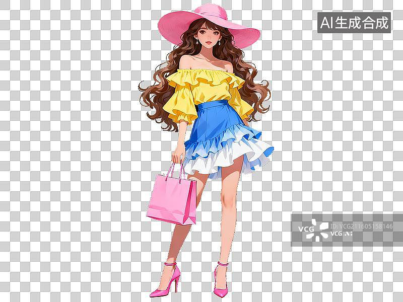 【AI数字艺术】电商购物 时尚人物 穿彩色裙装的女性角色图片素材
