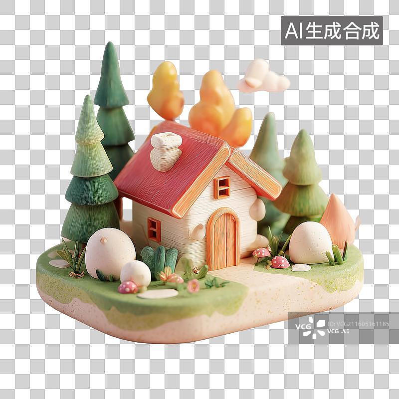 【AI数字艺术】黏土森林木屋图片素材