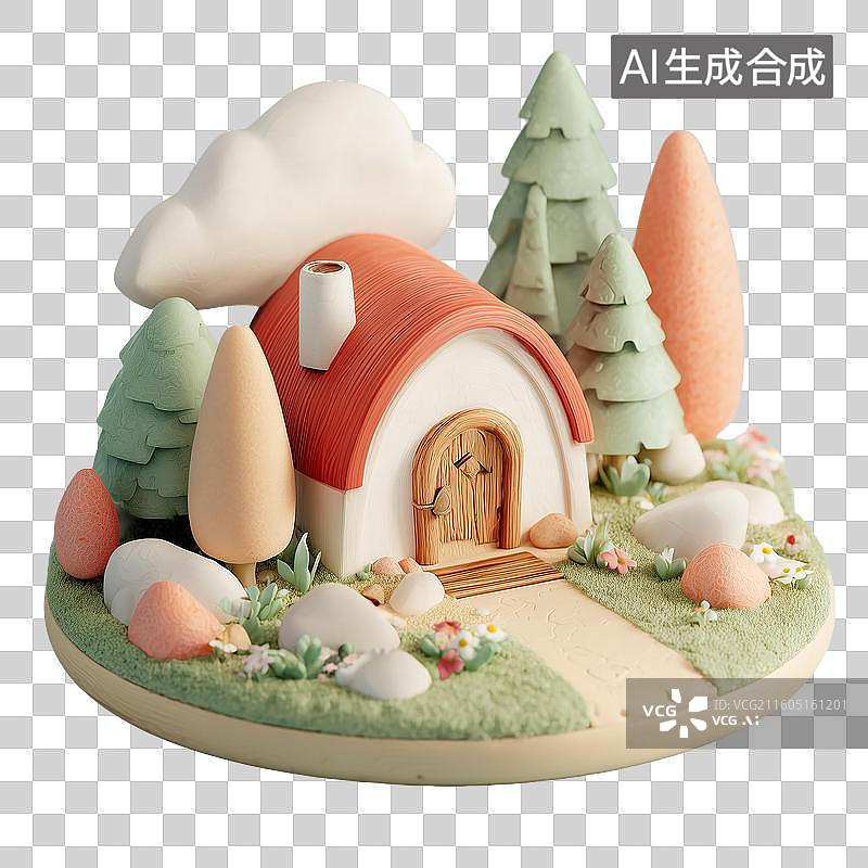 【AI数字艺术】黏土森林木屋图片素材