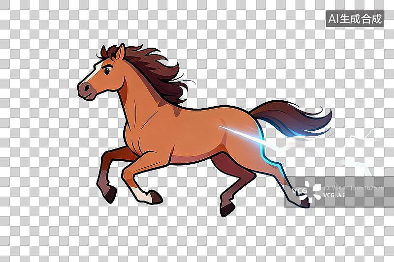 【AI数字艺术】卡通风格，一匹奔跑的野马PNG格式的免扣元素图片素材