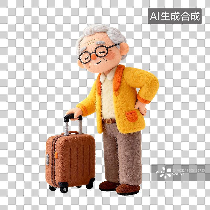 【AI数字艺术】3D温暖羊毛毡质感老年人旅游元素图片素材