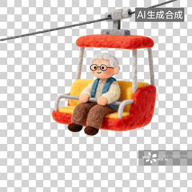 【AI数字艺术】3D温暖羊毛毡质感老年人旅游元素图片素材