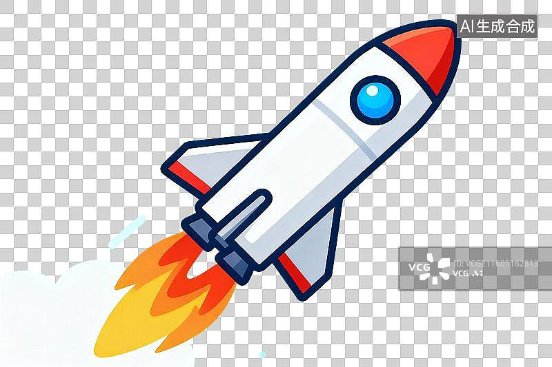 【AI数字艺术】卡通风格，一枚升空的火箭PNG格式的免扣元素图片素材