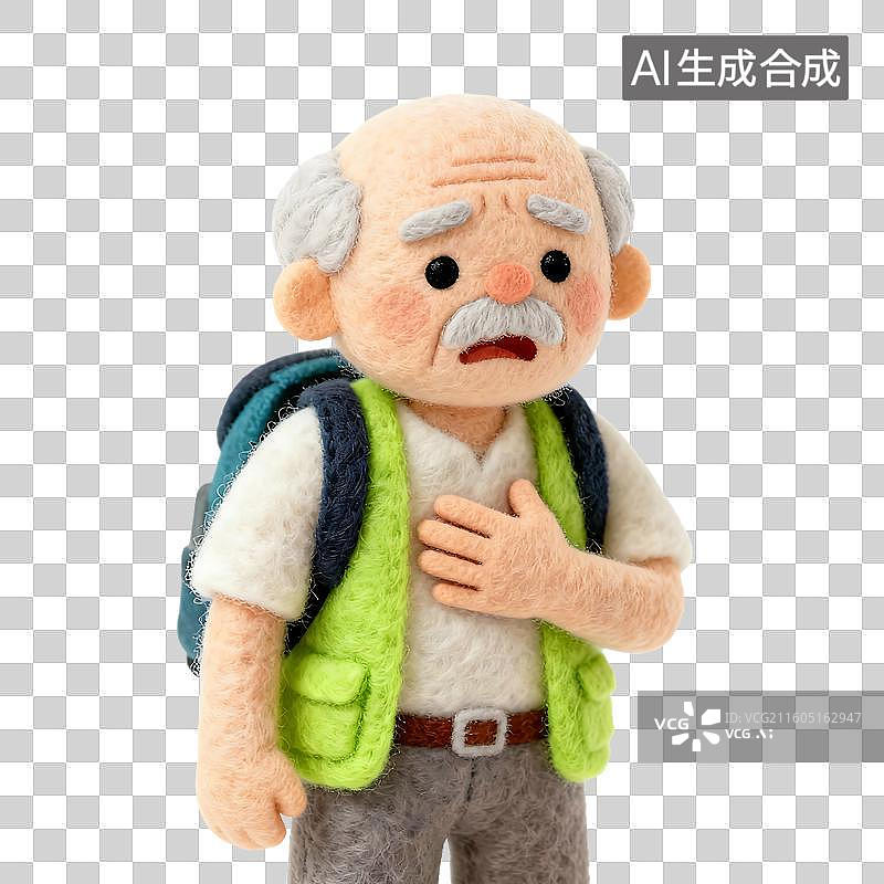【AI数字艺术】3D温暖羊毛毡质感老年人旅游元素图片素材