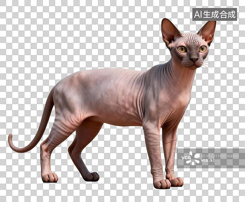 【AI数字艺术】无毛猫侧面全身照图片素材