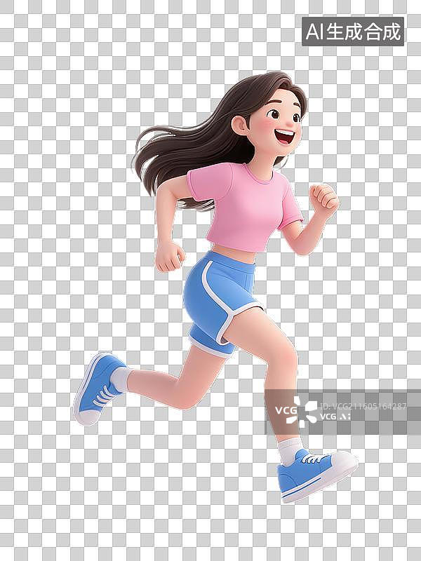 【AI数字艺术】夏天青春活力奔跑的女生3D卡通人物图片素材