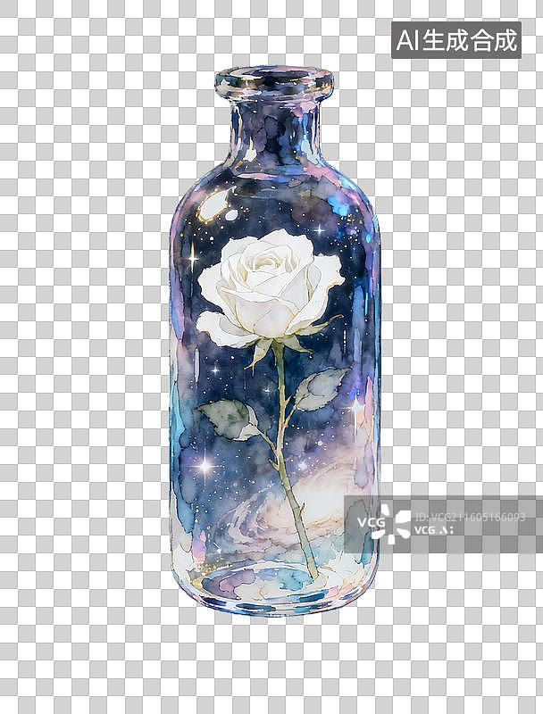 【AI数字艺术】玻璃瓶里的白玫瑰 情人节主题插画图片素材