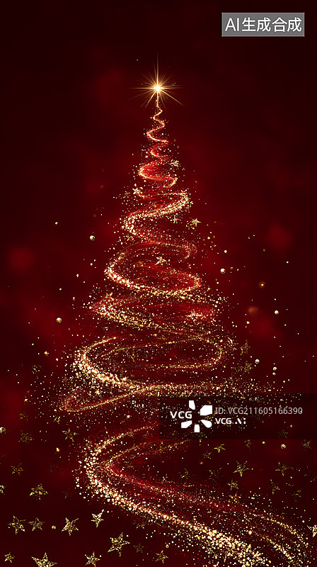 【AI数字艺术】红金闪粉螺旋圣诞树梦幻图图片素材