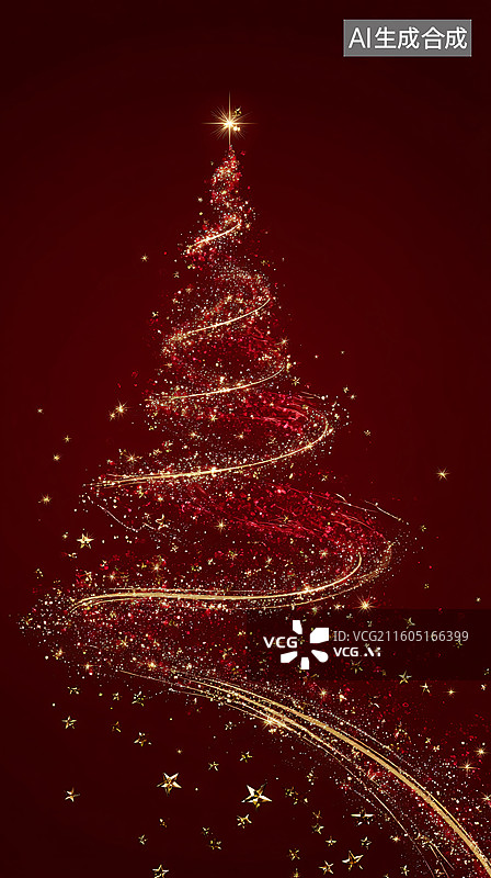【AI数字艺术】红金闪粉螺旋圣诞树梦幻图图片素材