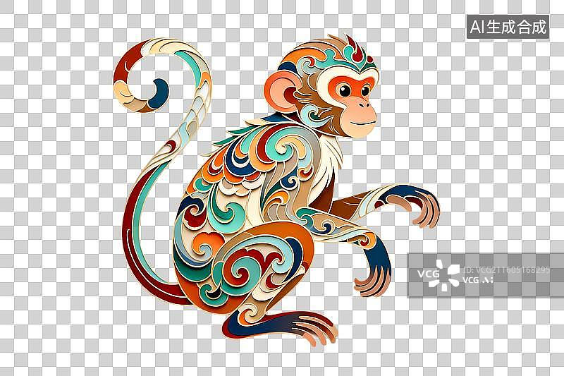 【AI数字艺术】国风十二生肖猴纹样艺术插画图片素材