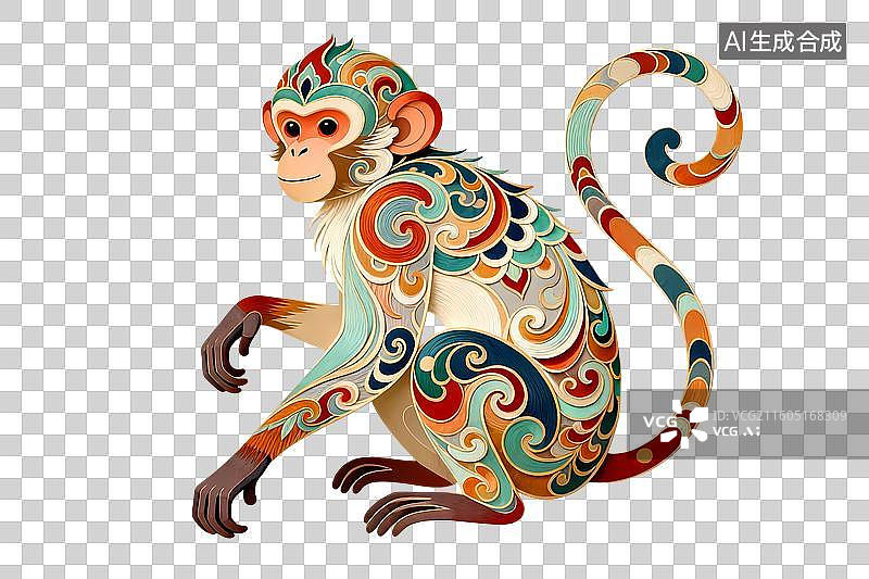 【AI数字艺术】国风十二生肖猴纹样艺术插画图片素材