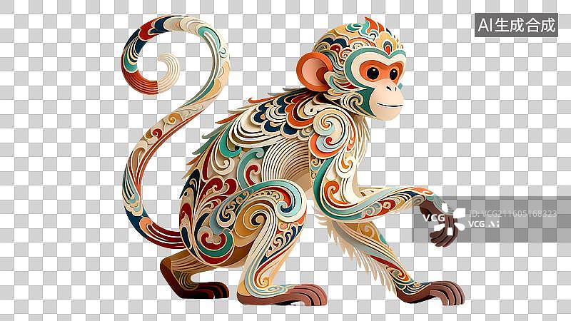 【AI数字艺术】国风十二生肖猴纹样艺术插画图片素材