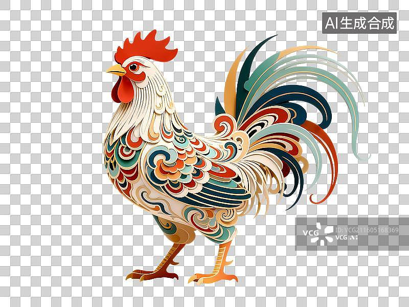 【AI数字艺术】国风十二生肖鸡纹样艺术插画图片素材