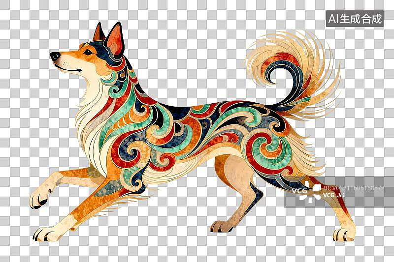 【AI数字艺术】国风十二生肖狗纹样艺术插画图片素材