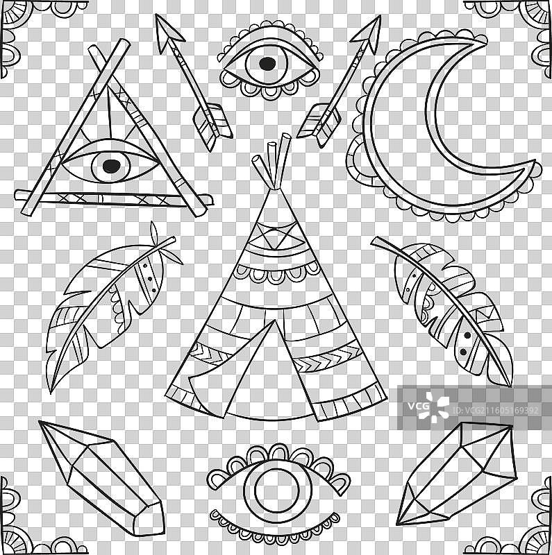 手绘波西米亚风格元素集合图片素材