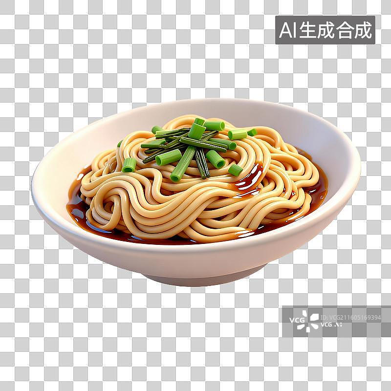 【AI数字艺术】一碗淋有酱汁和葱花的美味面条图片素材