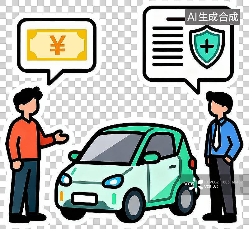 【AI数字艺术】扁平卡通风格为汽车电动车购买保险交通汽车保险插画元素免抠图形图片素材