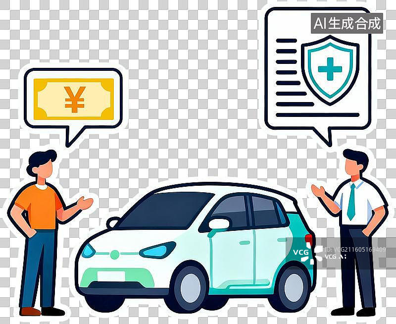 【AI数字艺术】扁平卡通风格为汽车电动车购买保险交通汽车保险插画元素免抠图形图片素材