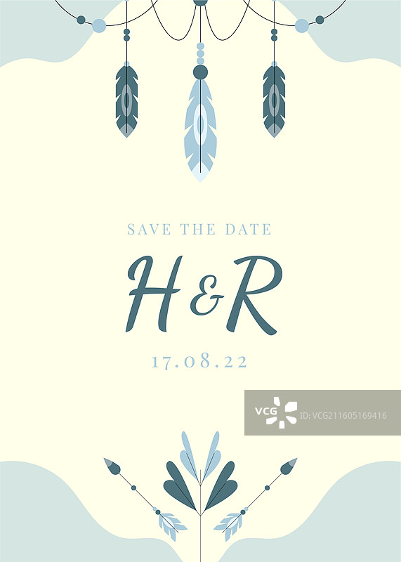 扁平波西米亚风格婚礼请柬模板图片素材