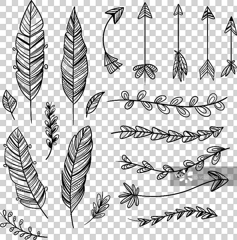 雕刻手绘波西米亚风格元素集合图片素材