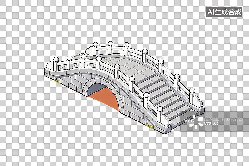 【AI数字艺术】卡通风格，一座石桥PNG格式的免扣元素图片素材