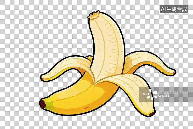 【AI数字艺术】卡通风格，一根剥去外壳的香蕉PNG格式的免扣元素图片素材