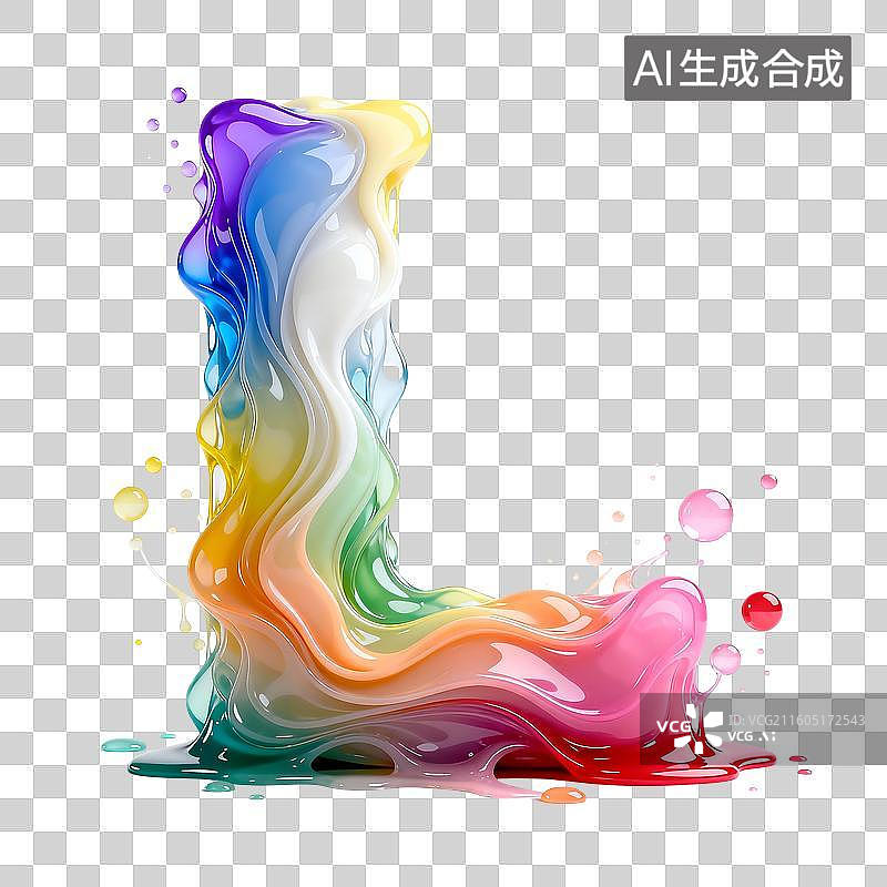 【AI数字艺术】彩虹色多层次动感液态流体免抠字母L图片素材