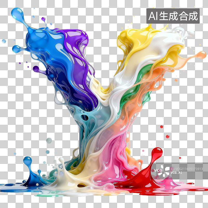 【AI数字艺术】彩虹色多层次动感液态流体免抠字母Y图片素材