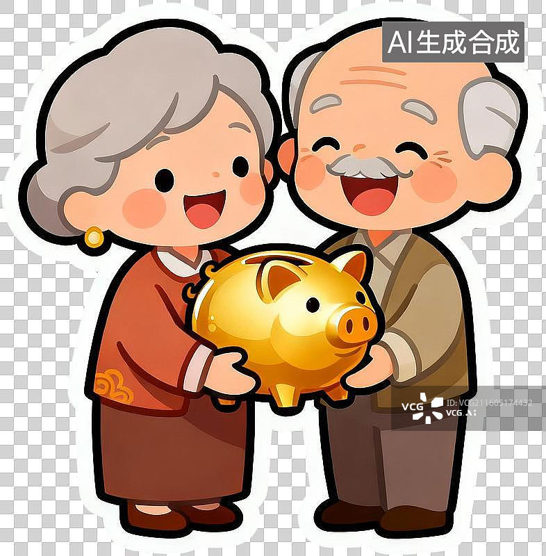 【AI数字艺术】卡通扁平插画老人养老医疗保险金融储蓄插画元素免抠图形图片素材