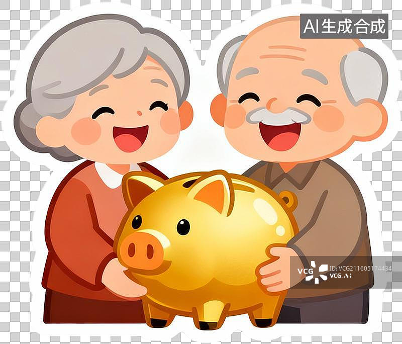 【AI数字艺术】卡通扁平插画老人养老医疗保险金融储蓄插画元素免抠图形图片素材