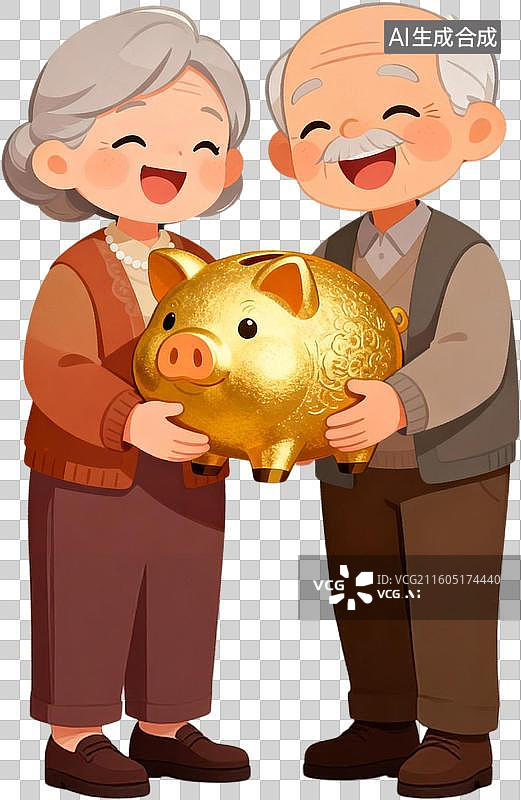 【AI数字艺术】卡通扁平插画老人养老医疗保险金融储蓄插画元素免抠图形图片素材