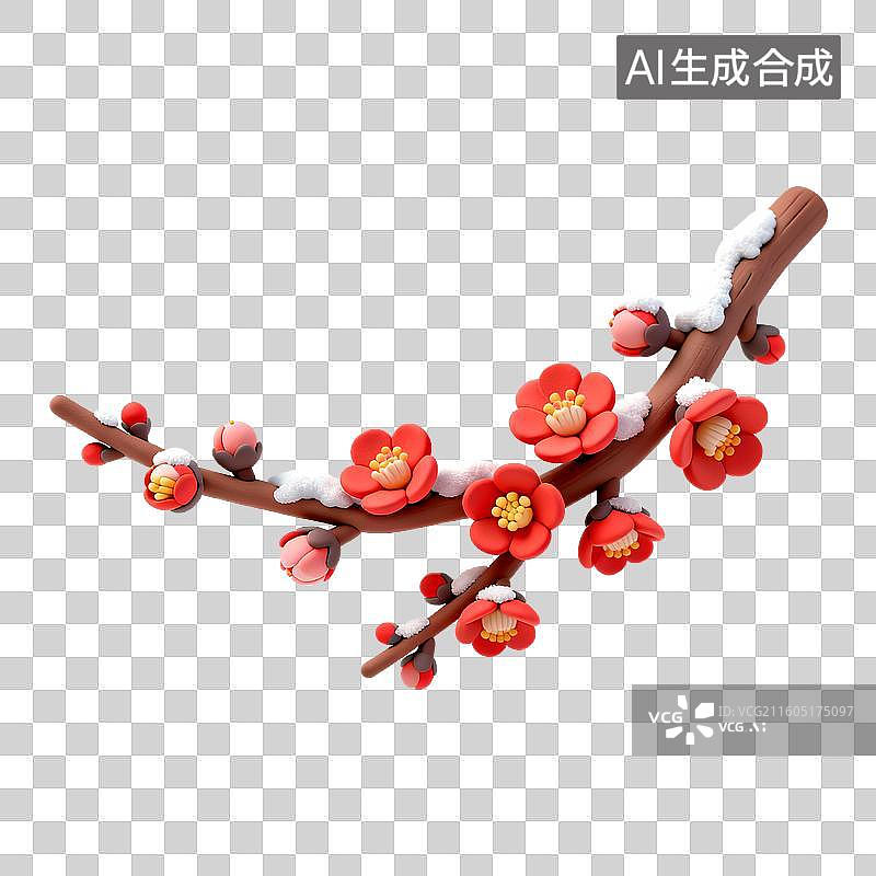 【AI数字艺术】覆雪的梅花花枝图片素材