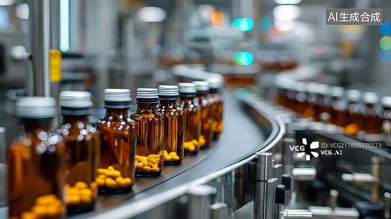 【AI数字艺术】生产线上的药瓶排列整齐图片素材