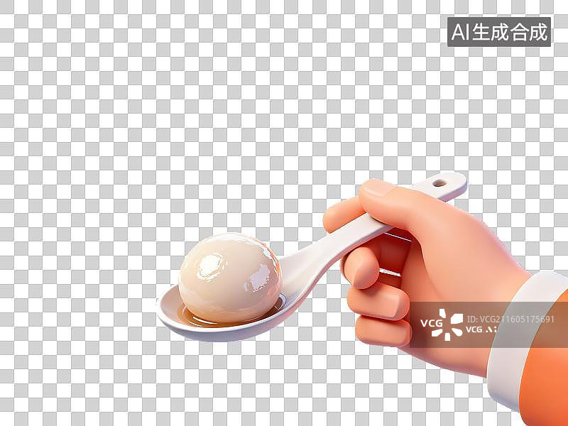 【AI数字艺术】一个汤圆-手拿着勺子3D图片素材