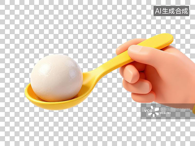 【AI数字艺术】一个汤圆-手拿着勺子3D图片素材