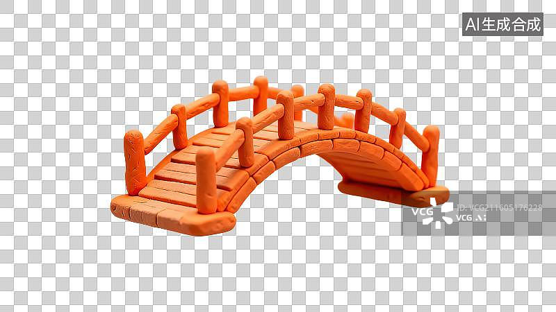 【AI数字艺术】3D渲染免抠图形元素卡通橙色黏土风桥梁模型图片素材